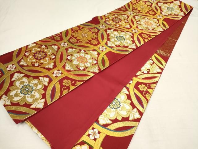 ⑥④①七宝 夏帯 正絹 唐織 金糸 六通 袋帯 未使用品 kimono-towa_i964