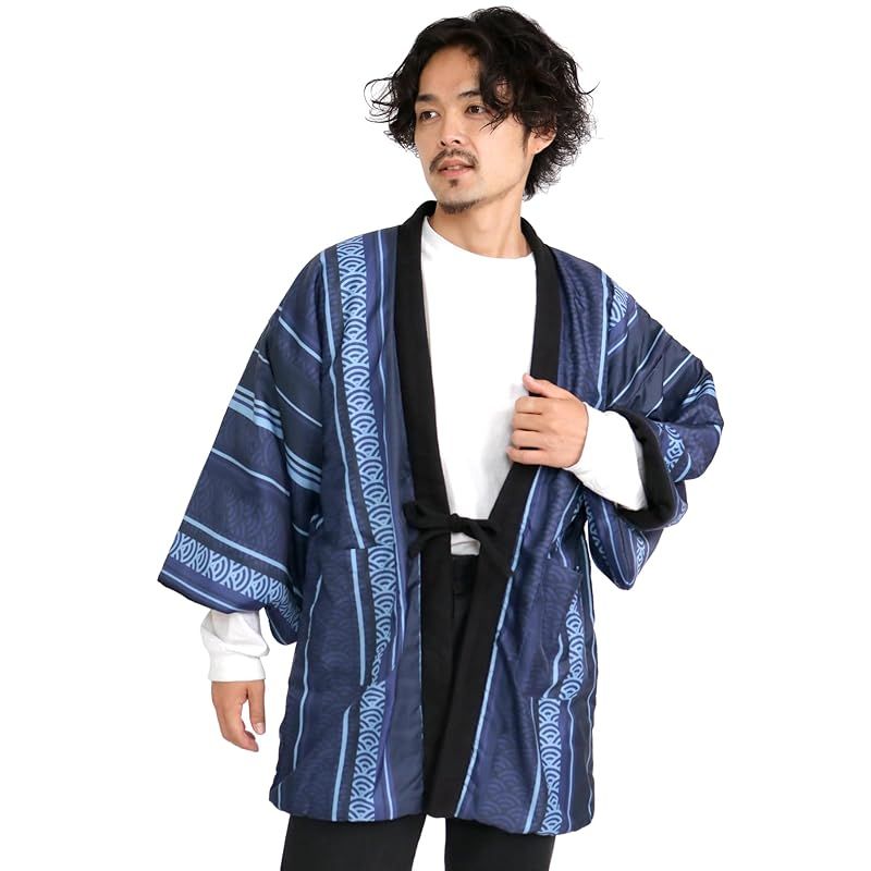 [KYOETSU] [キョウエツ] 半纏 はんてん メンズ 冬 フリース (12.紺青海波, L)