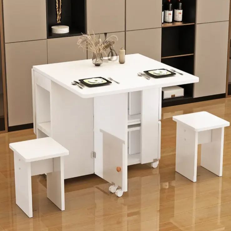 折りたたみ式ダイニングテーブル テーブル 収納付き 白 ホワイト