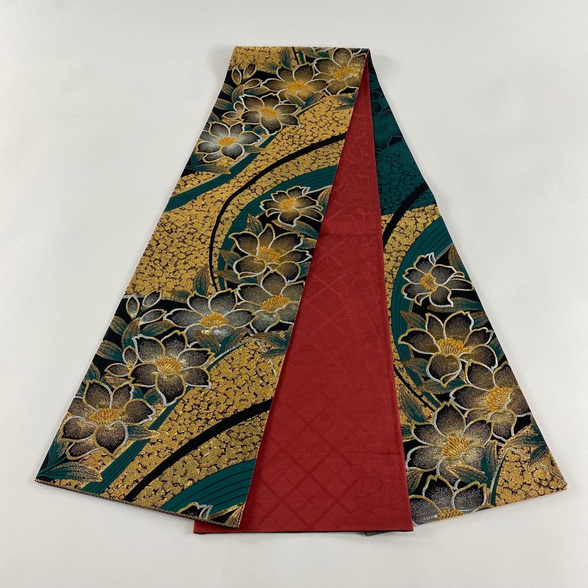 新品□正絹シャンパンゴールド，粋な箔散らし文様，シンプル六通