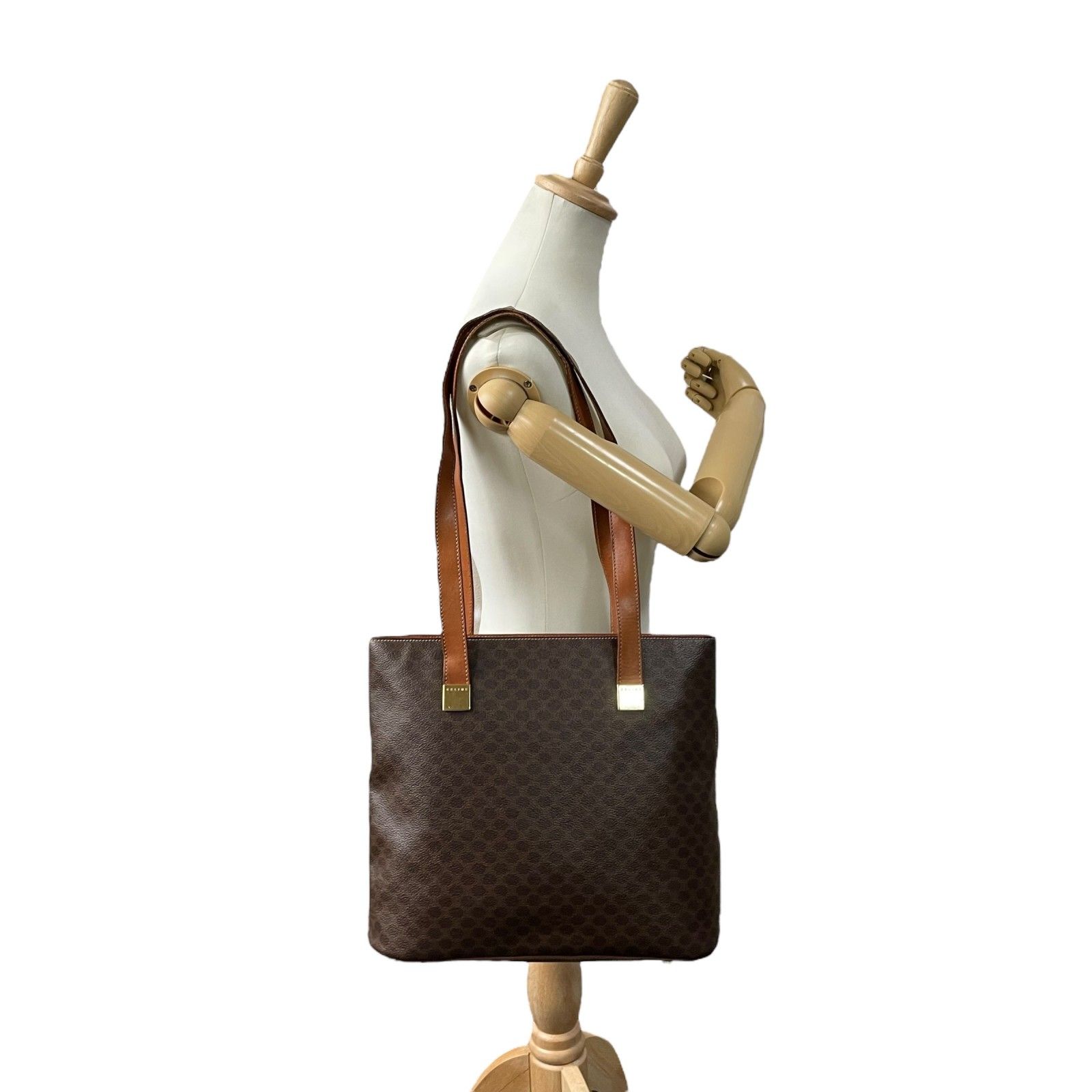 CELINE セリーヌ マカダム トートバッグ 茶 ブラウン PVC レザー