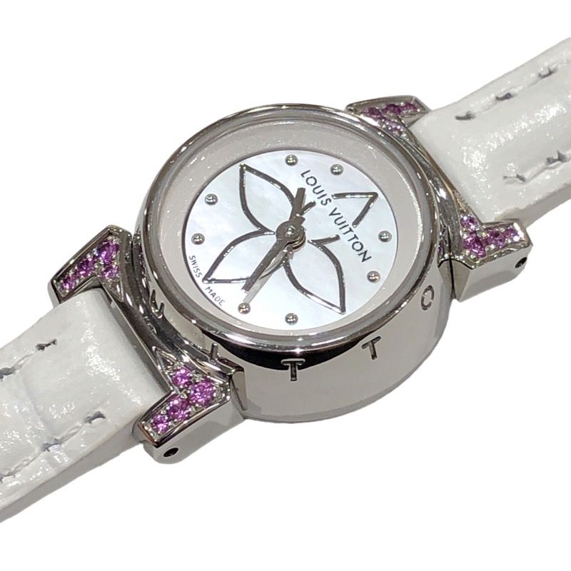 ルイ・ヴィトン LOUIS VUITTON タンブール ビジュ ホワイトシェル Q151I ステンレススチール 革ベルト クオーツ レディース 腕時計