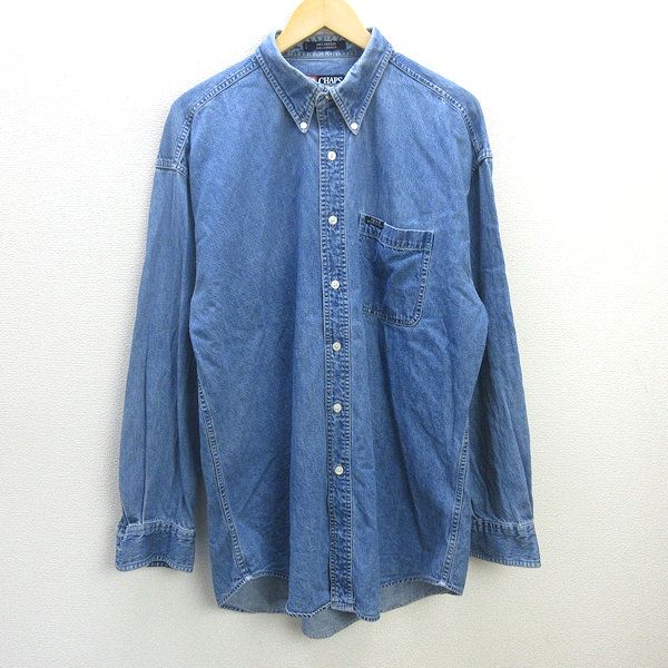 D■チャップス ラルフローレン/CHAPS RALPH LAUREN 長袖デニムシャツ/ボタンダウン【L】インディゴ/MENS/140【中古】■