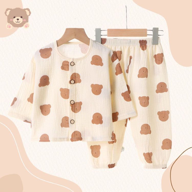 パジャマ キッズ 綿 ダブルガーゼ 上下セット 長袖 前開き 子供 男の子 女の子 ルームウェア ベビー 保育園 幼稚園 小学生 ジュニア お泊り 部屋着 可愛い おしゃれ 柔らか コットン 80 9#pop2550