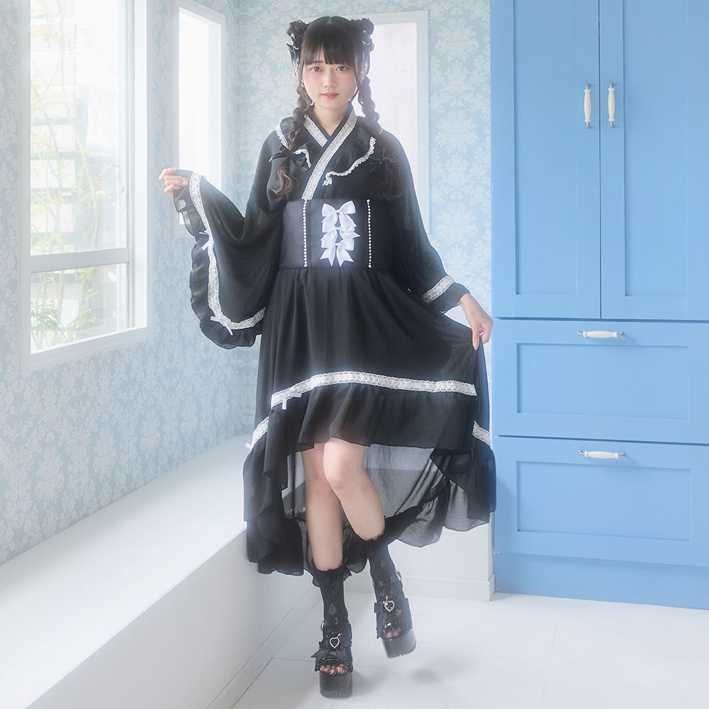 DearMyLove はしごレースフリルロリータ浴衣 ブラック M はしごレースフリルロリータ浴衣 – レディースファッション通販