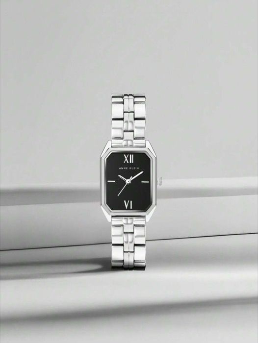 腕時計 レディース クォーツ 銀ステンレス クォーツ レディース 腕時計 光沢ブラックダイヤル スクエア レディース ウォッチ 調整 ジュエリークラスプブレスレット 防水 |3775BKSV