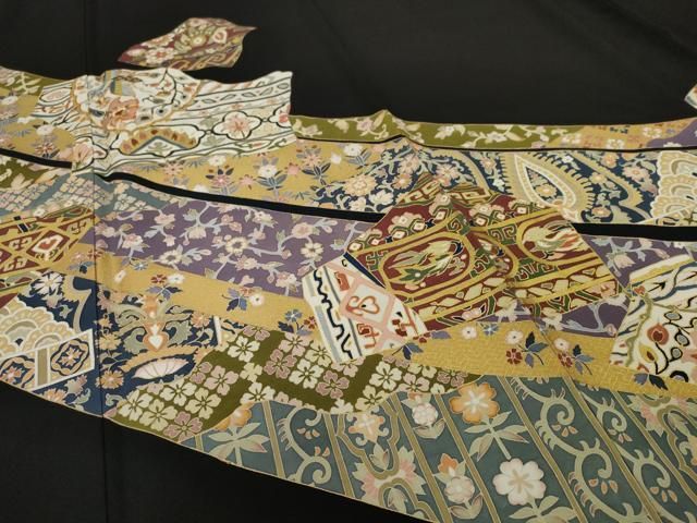 黒留袖⑦金彩友禅　正倉院家紋　豪華な刺繍　正絹　身丈164.5裄67⭐︎着物のみ 平和屋着物□豪華黒留袖 作家物 駒刺繍 更紗花鳥文 金彩 正絹