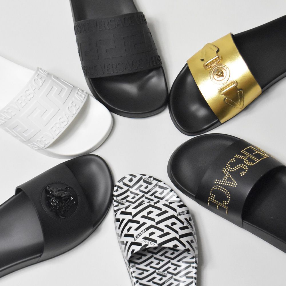 【Versace】メデューサ グレカ スライドサンダル ロゴ ブラック VERSACE ヴェルサーチ サンダル メドゥーサ ビギー スライダー
