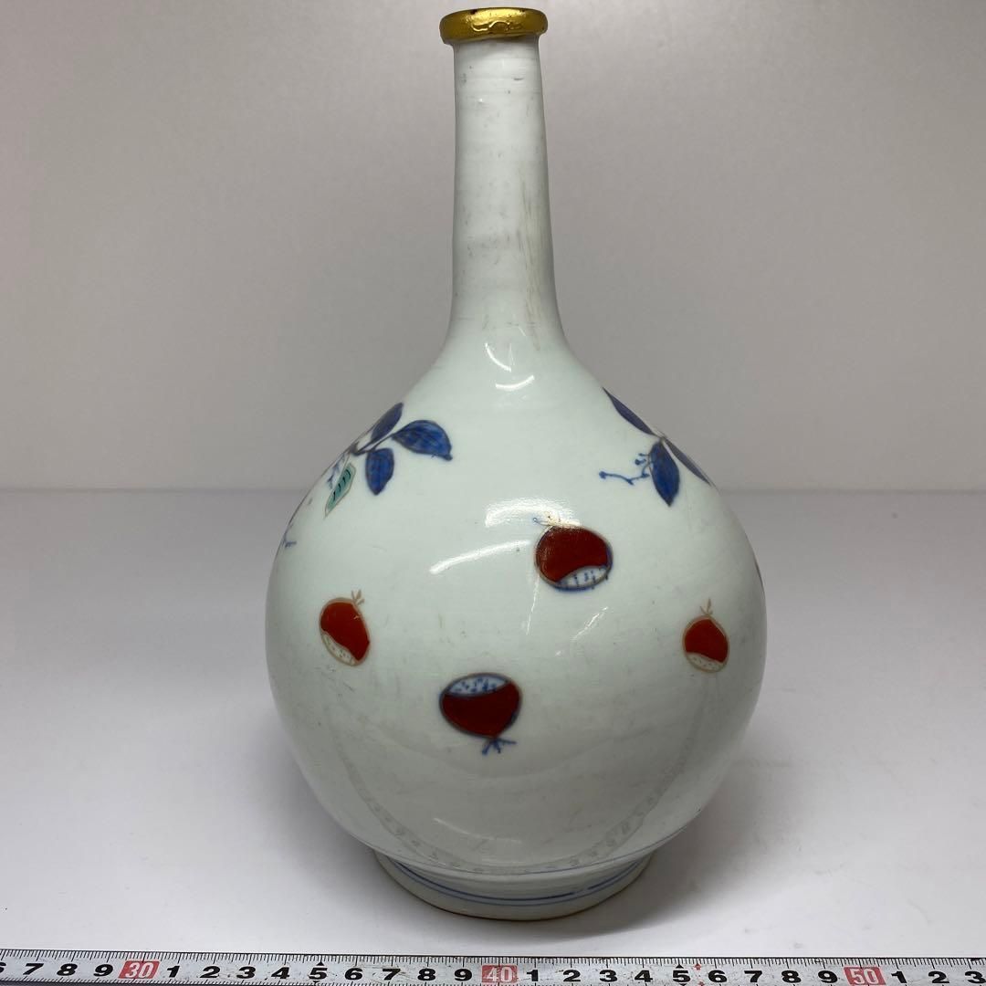 江戸中期 古伊万里 染付赤絵花入 高さ25㎝ 東Y6-0605②タサオ