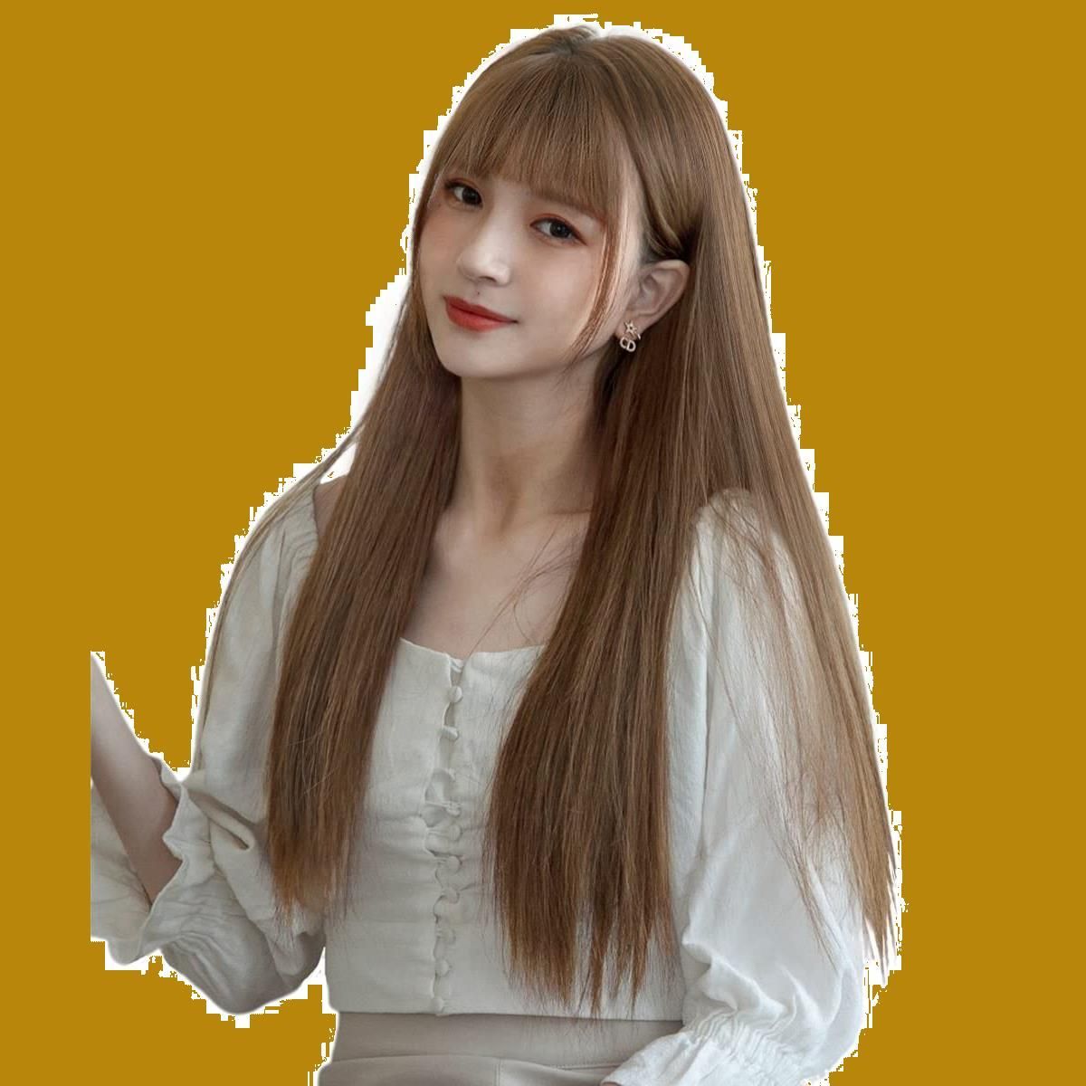 【在庫セール】カツラ フルウィッグ 地雷女 ぱっつん前髪 ロング 韓国風 wig小顔 自然 ストレート 耐熱 ネット付き Vigorousウィッグ あま茶色 ブラウン