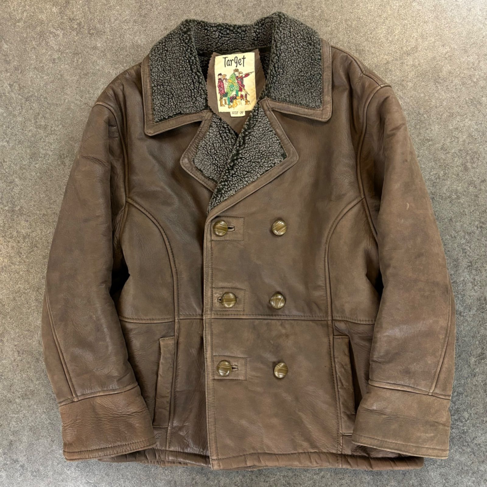 Vintage target Leather Jacket Brown ヴィンテージ ムートン風 裏ボア 