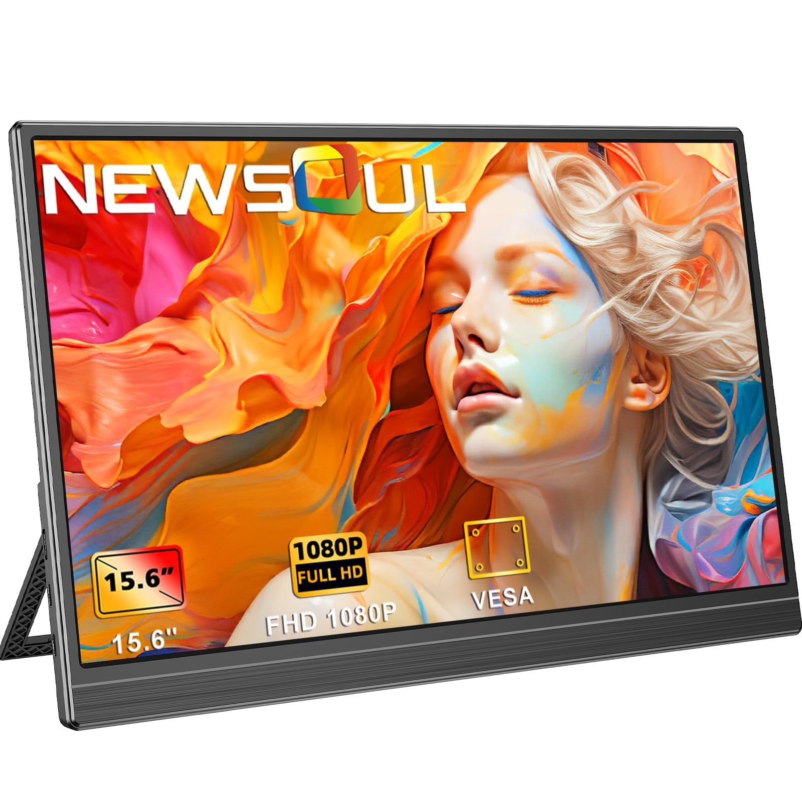 Newsoul モバイルモニター 15.6インチ モバイルディスプレイ 自立型 ポータブルモニター VESA対応 サブモニタ 1920x1080FHD 持ち運びモニタ 軽量 薄型 ゲーミングモニタ IPS液晶パネル ゲーム USB Type-C|Mini