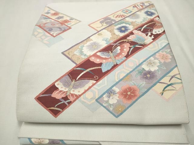 平和屋着物●爪掻き本綴れ　八寸名古屋帯　花蝶文　金銀糸　正絹　逸品　CAAT0889hy 平和屋着物○爪掻き本綴れ 八寸名古屋帯 花蝶文 金銀糸 正絹 逸品