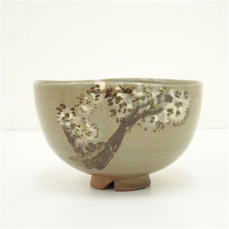 虫明焼 横山香宝造 桜絵茶碗（一楽庵主書付）（共箱） 茶道 抹茶