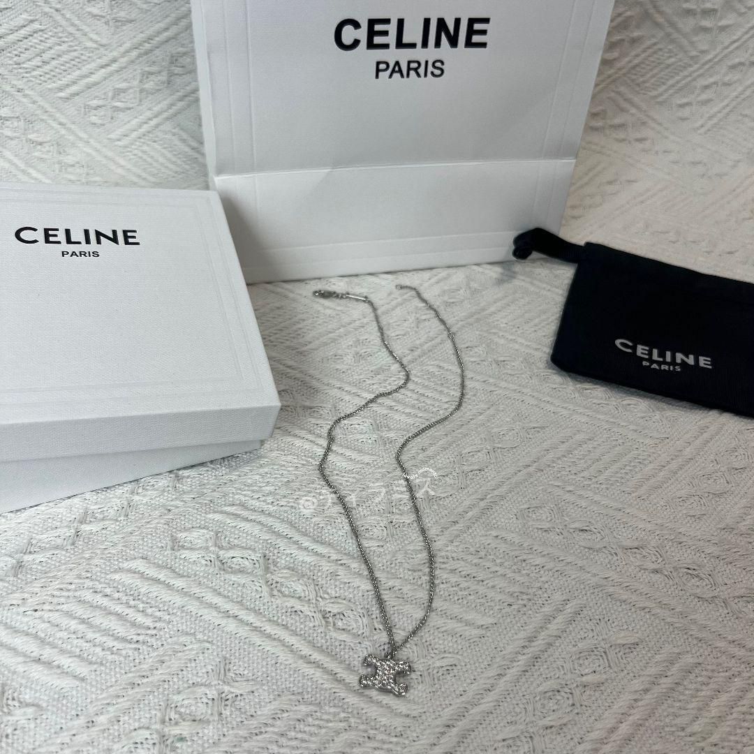 CELINE セリーヌ ロゴラインストーン ネックレス シルバー