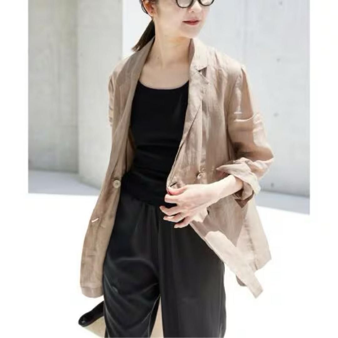 美品 24SS スローブイエナ ラミージョーゼットジャケット リネン100