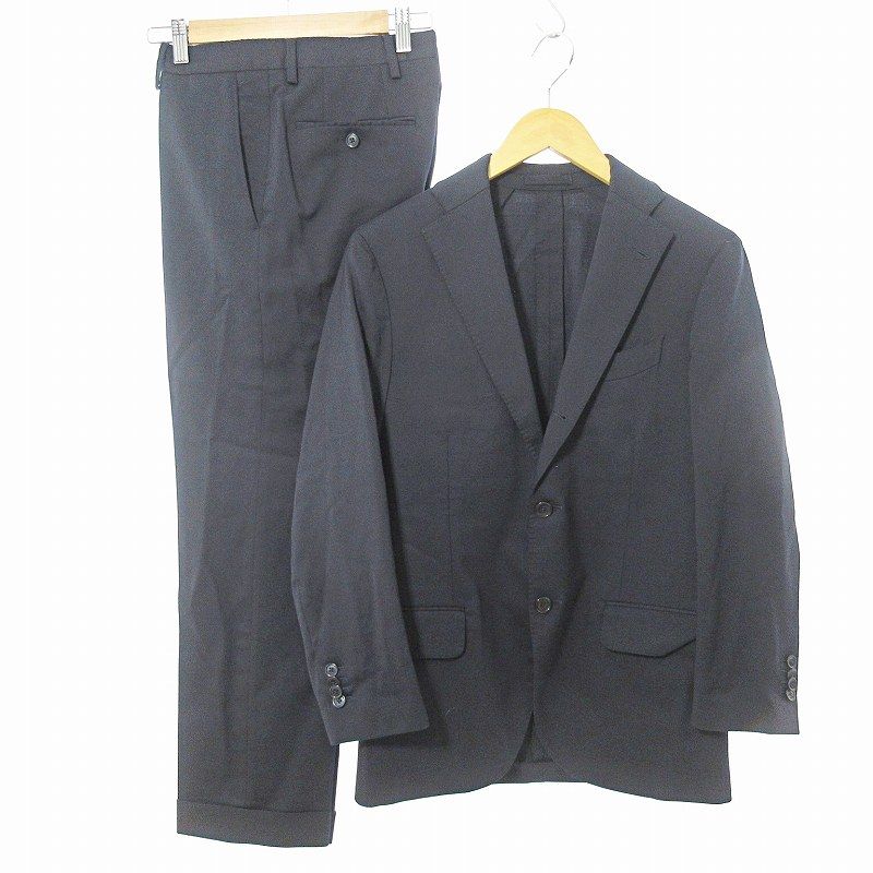 ラルディーニ LARDINI セットアップ スーツ 3B 段返り サイドベンツ 重ねボタン ウール ストレッチ 46 紺 ネイビー JA319AQ-11 0602 IBO71