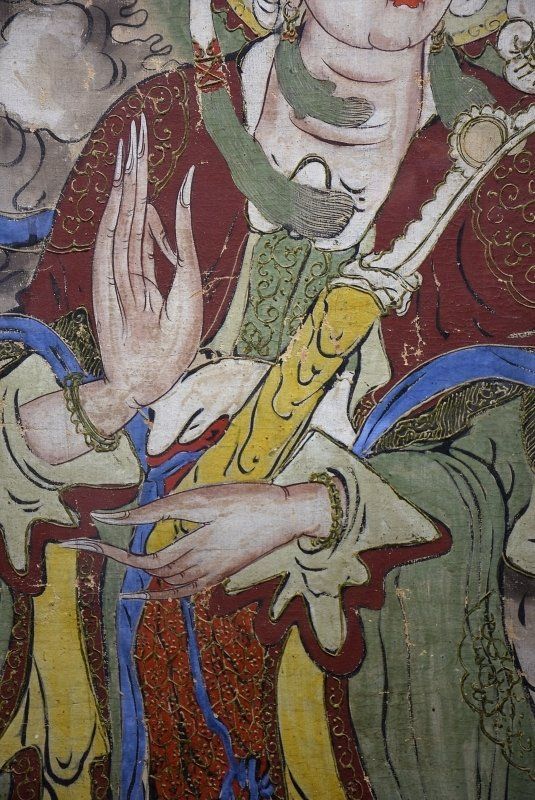 蔵A1032】中国古美術 仏画/観音図 紙本/肉筆 額装 寺院引き取り