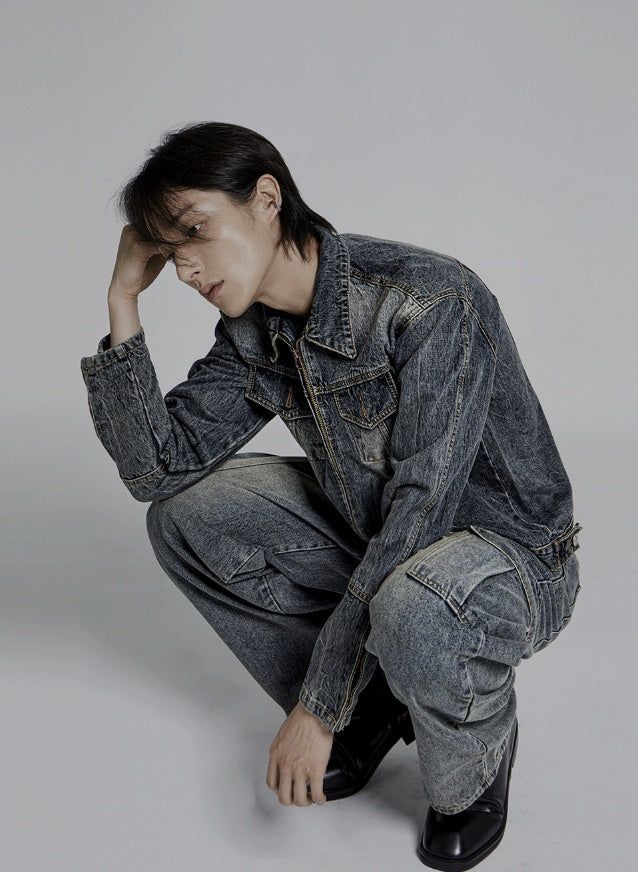 COSYHARU ウォッシングデニムジャケット COSYHARU公式]Washing Denim Biker Jacket 関税・送料込み