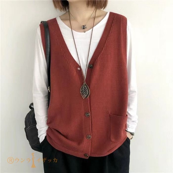 ニットベスト レディース ベスト Vネック トップス ノースリーブ
