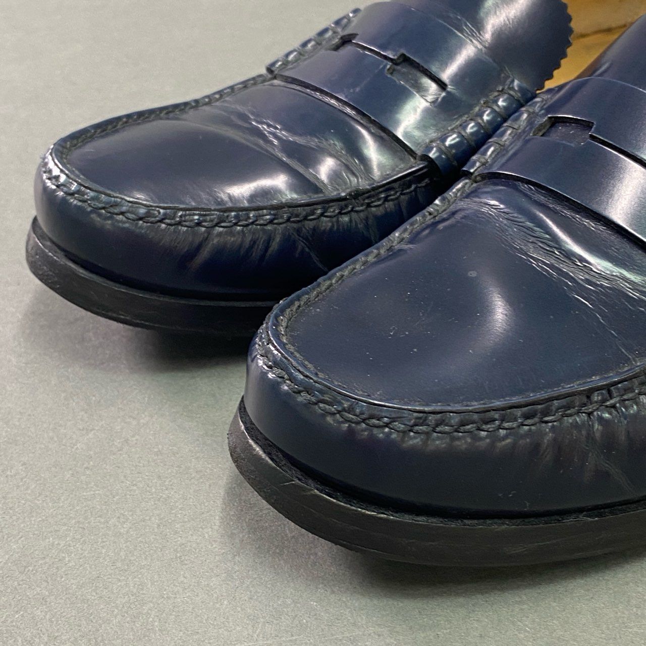 3b14 HERMES エルメス レザーローファー 40 1/2 ネイビー Leather 革靴 