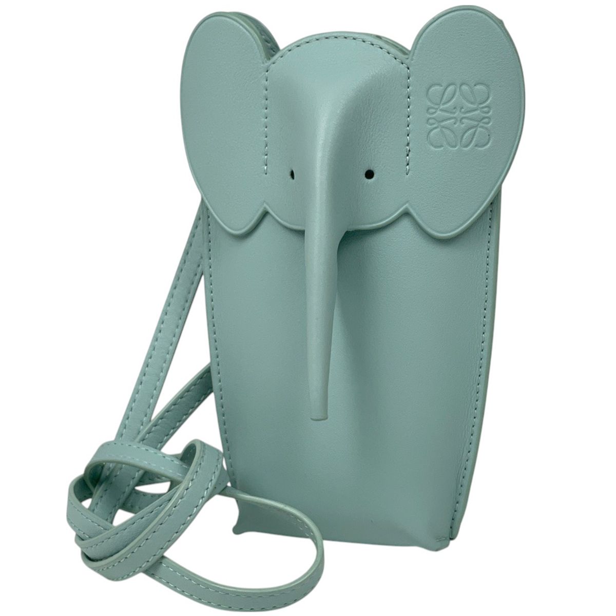 ロエベ LOEWE エレファント ポケット ショルダーバッグ 斜め掛け ポシェット ショルダーバッグ レザー ライトブルー レディース