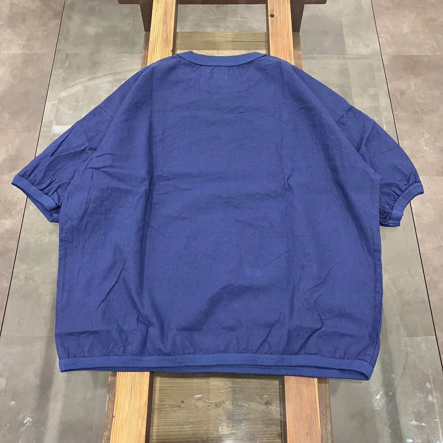 maillot マイヨ linen rich big sweat shirt-Tee NAVY リネン