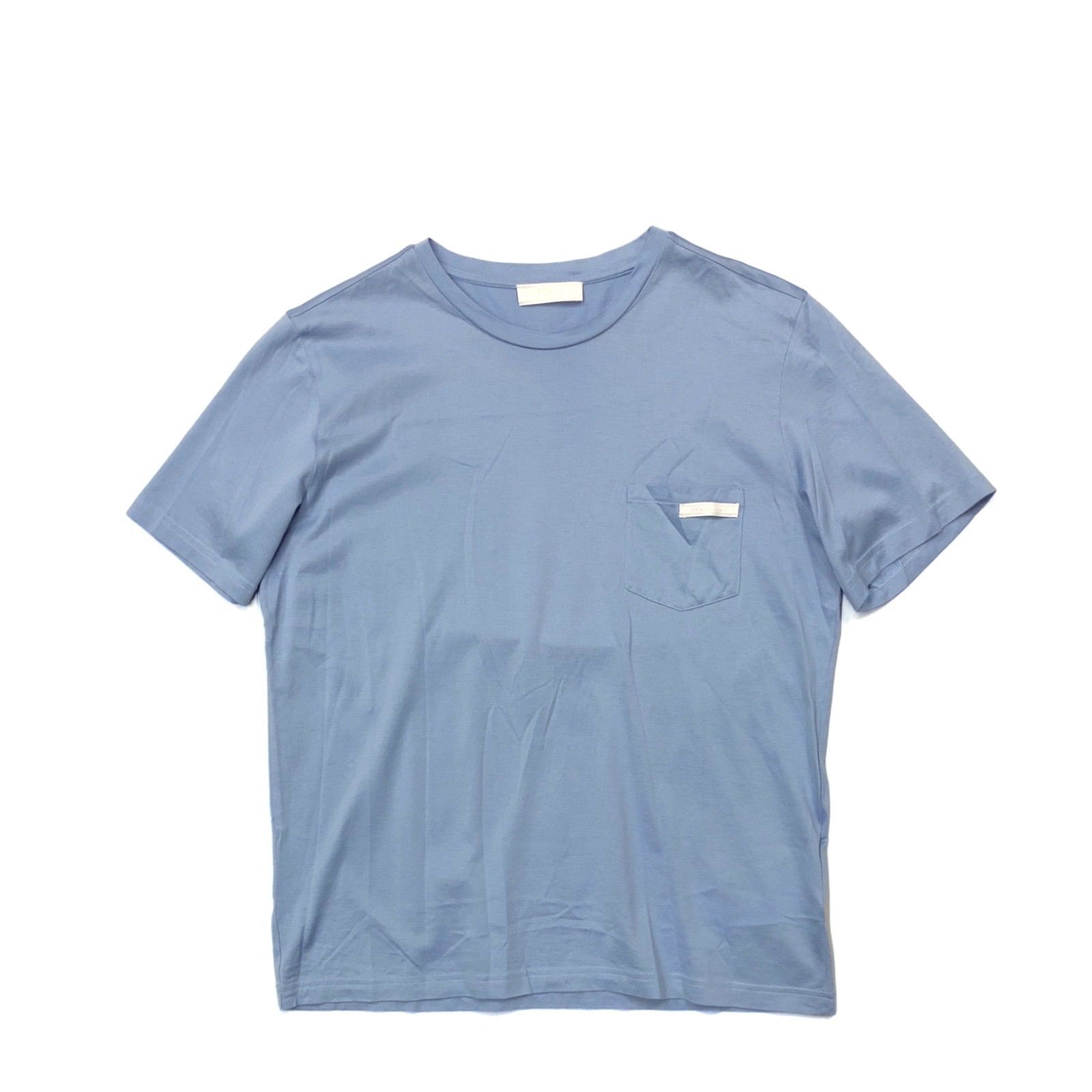 【中古品】PRADA プラダ Tシャツ ワンポイント クルーネック 半袖 薄手 M 青 ライトブルー