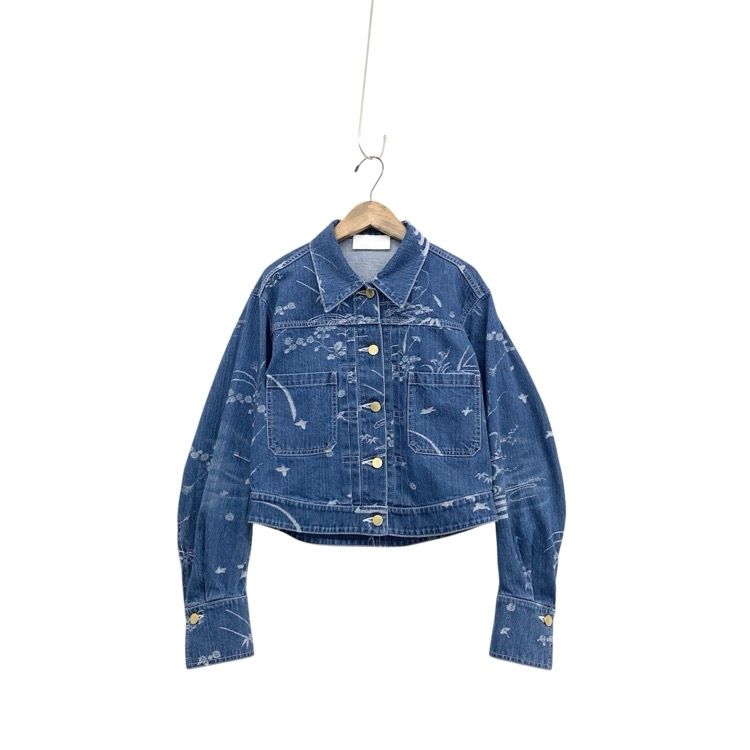 ♥品 25SS Mame Kurogouchi マメクロゴウチ Nature Pattern Jacquard Short Denim Jacket デニムジャケット ブルー 3 MM25SS-JK057