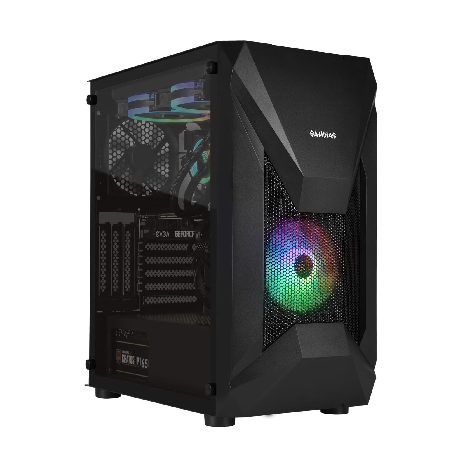GAMDIAS ATHENA E1 Elite ゲーミング PC ケース ミッドタワー ATX ケース 内蔵 120mm ARGB ファン メッシュウィンドウ付きのユニークな 3D フロントパネル シームレスな強化ガラスウィンドウ