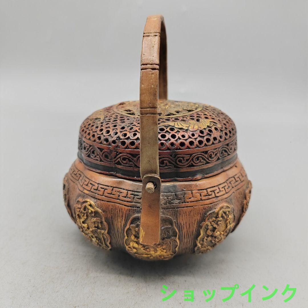 銅器 手提げ薫香炉 麒麟暖手炉 装飾品 工芸品 置物 銅器 麒麟暖手炉 花鳥香薫炉 香道具 装飾品 工芸品 置物 - メルカリ