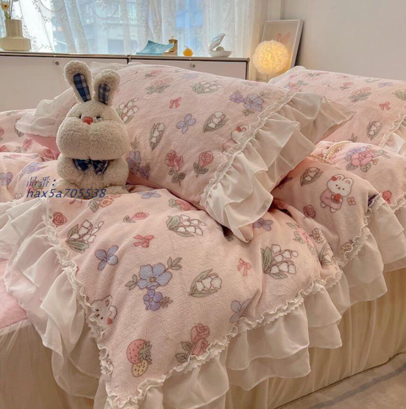 布団カバーセット プリント花柄 フフリル レース 韓国風 寝具カバーセット 4点セット 冬 ダブル 掛け布団カバー 3点セット セミダブル ベッド用品 シングル hax5a705538