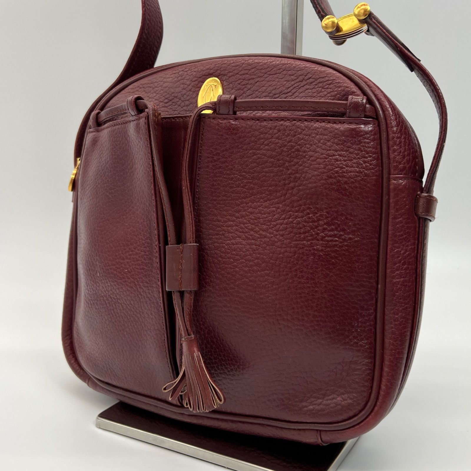 美品 Cartier ショルダーバッグ マスト ポーチ サッチェル シボ革 