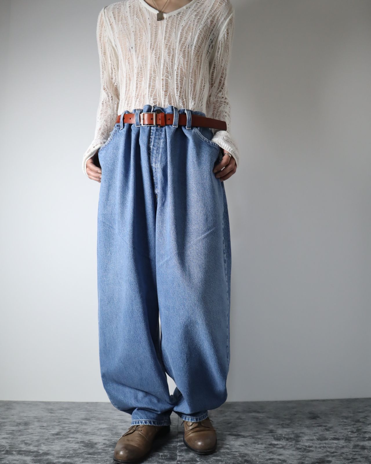 Carhartt Wide Silhouette Loose Denim Jeans Blue 54inch カーハート 革ロゴ 極太 超 ルーズ 色落ち フェード デニム パンツ ジーンズ 青 W54