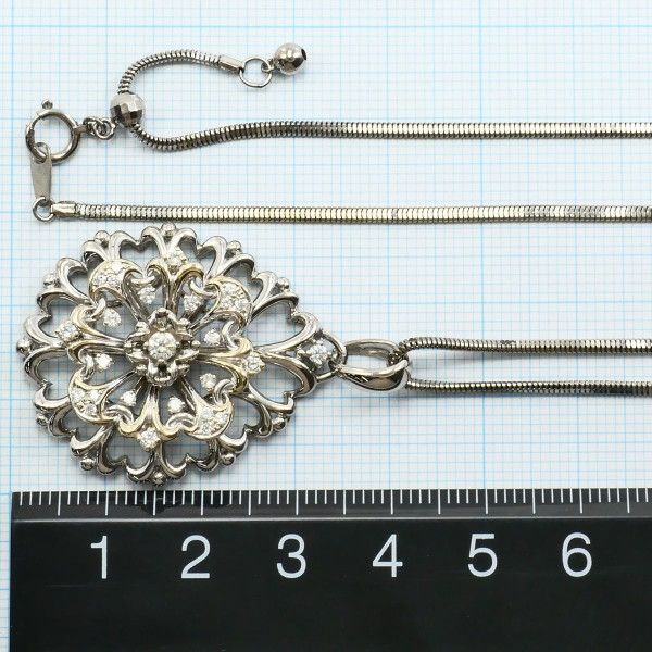 K18WG 0.5ctダイヤモンドペンダント/ネックレス ベネチアンチェーン 送料無料K18WG 0.5ct サークル ダイヤモンド ネックレス