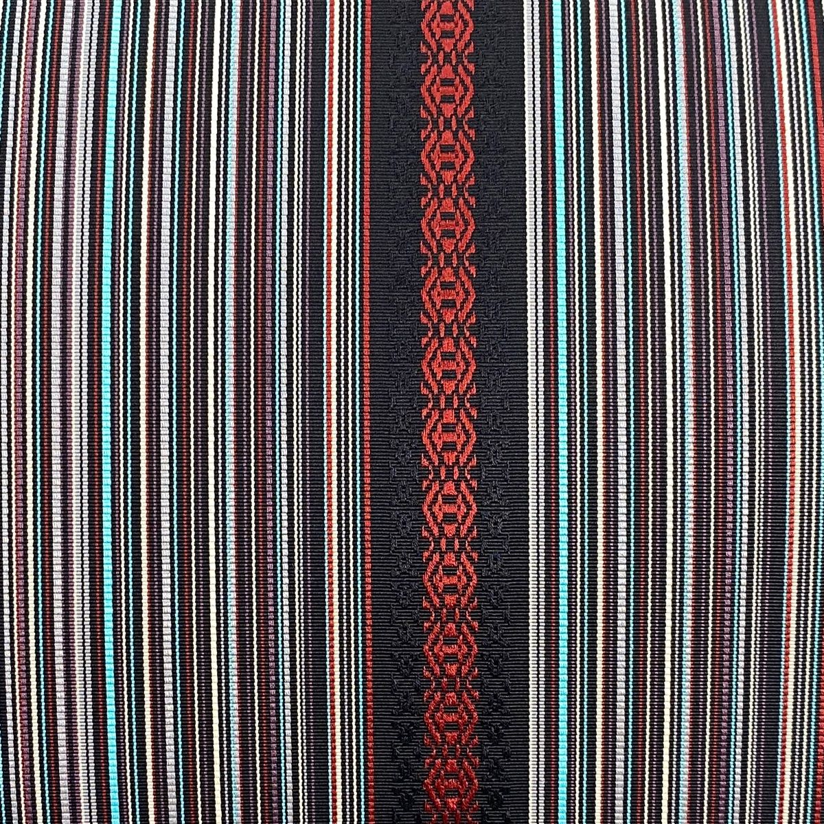 名古屋帯 八寸名古屋帯 松葉仕立て 縞 幾何学模様 黒 正絹