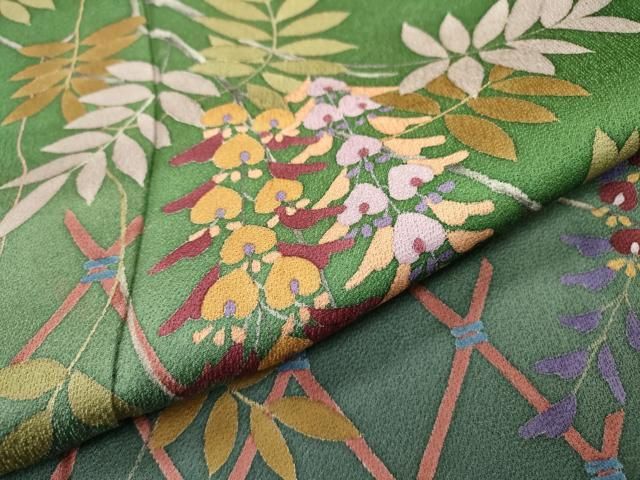 平和屋着物□極上 染色作家 草野一騎 ロゼ一騎 小紋 枝葉文 金彩 桔梗