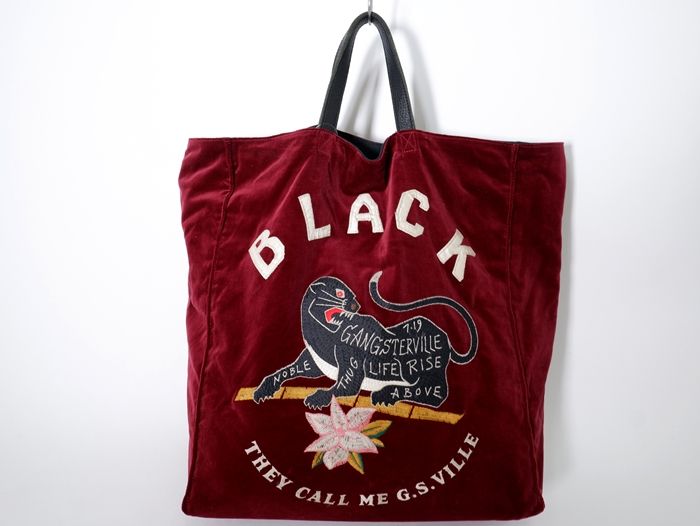 GANGSETRVILLEギャングスタービル 2018AW BLACKSVILLE-TOTE BAG刺繍ベロアトートバッグ【-】【MBGA61904】