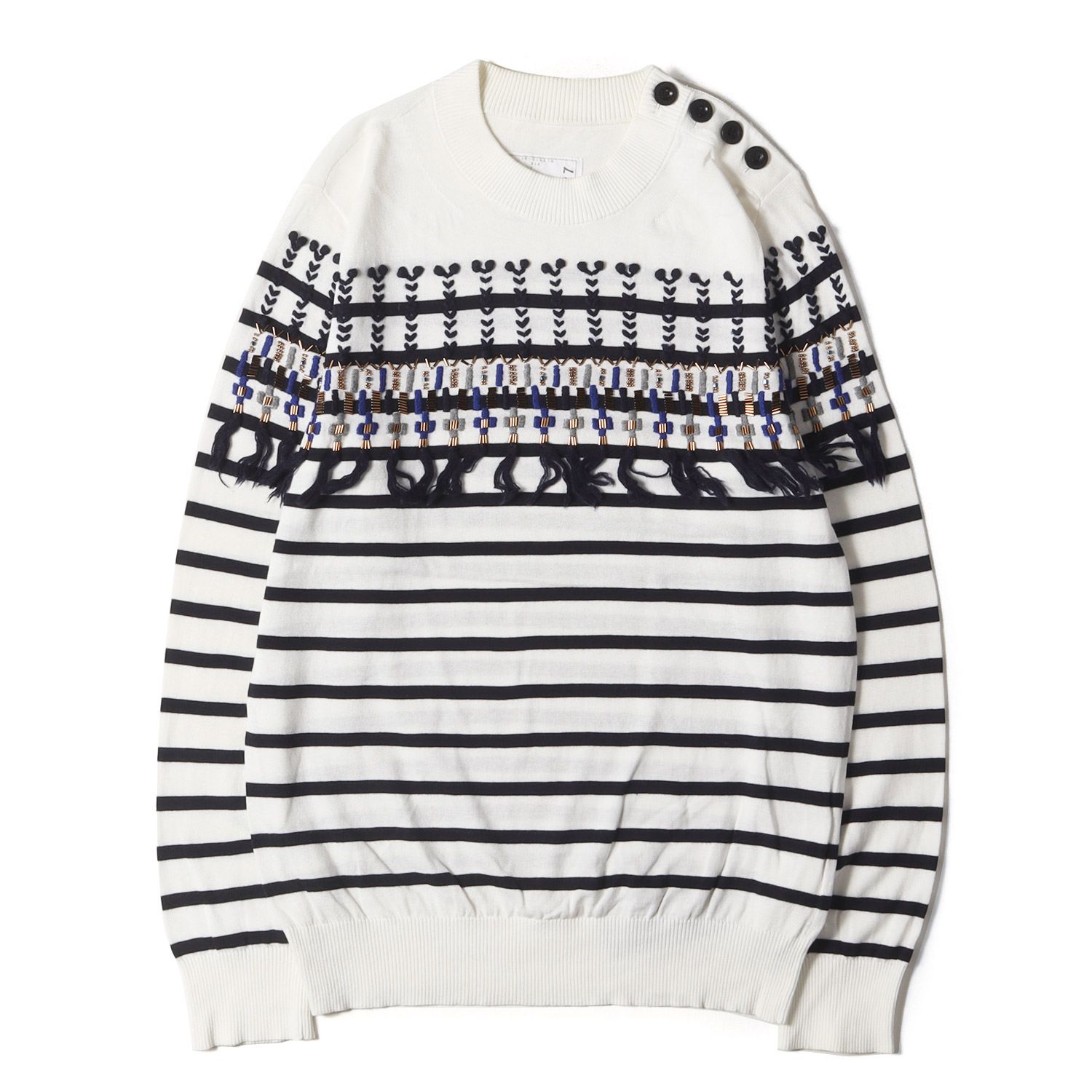 sacai サカイ コットンセーター ボーダー Sacai サカイ ニット サイズ:1 / ビーズ装飾 マリンボーダー コットン