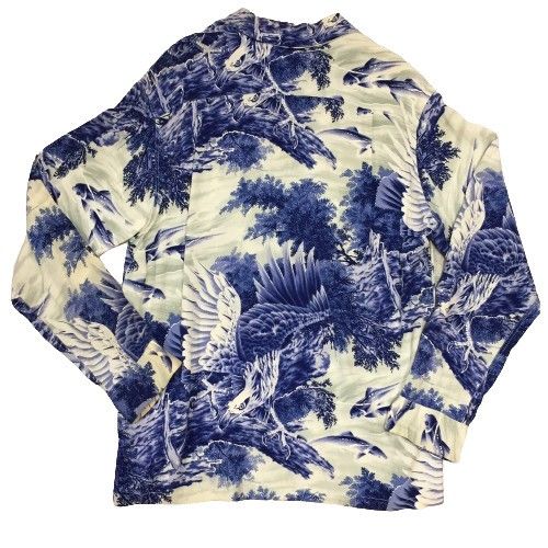 SUN SURF サンサーフ 鷹 鮎柄 HARKS タカ アロハシャツ 開襟 ハワイアンシャツ 和柄 メンズ 長袖 M 東洋 日本製 SUN SURF サンサーフ 鷹 鮎柄 HARKS タカ アロハシャツ 開襟