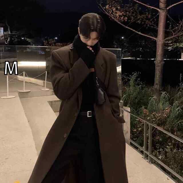 M 秋冬 コーデ メンズ 服 シンプル ファッション オシャレ 大人 かっこいい 大きいサイズ ストリート 紳士服 肩パッド ミドル丈 ウール コート 韓国スタイル 冬 アウター ジャケット