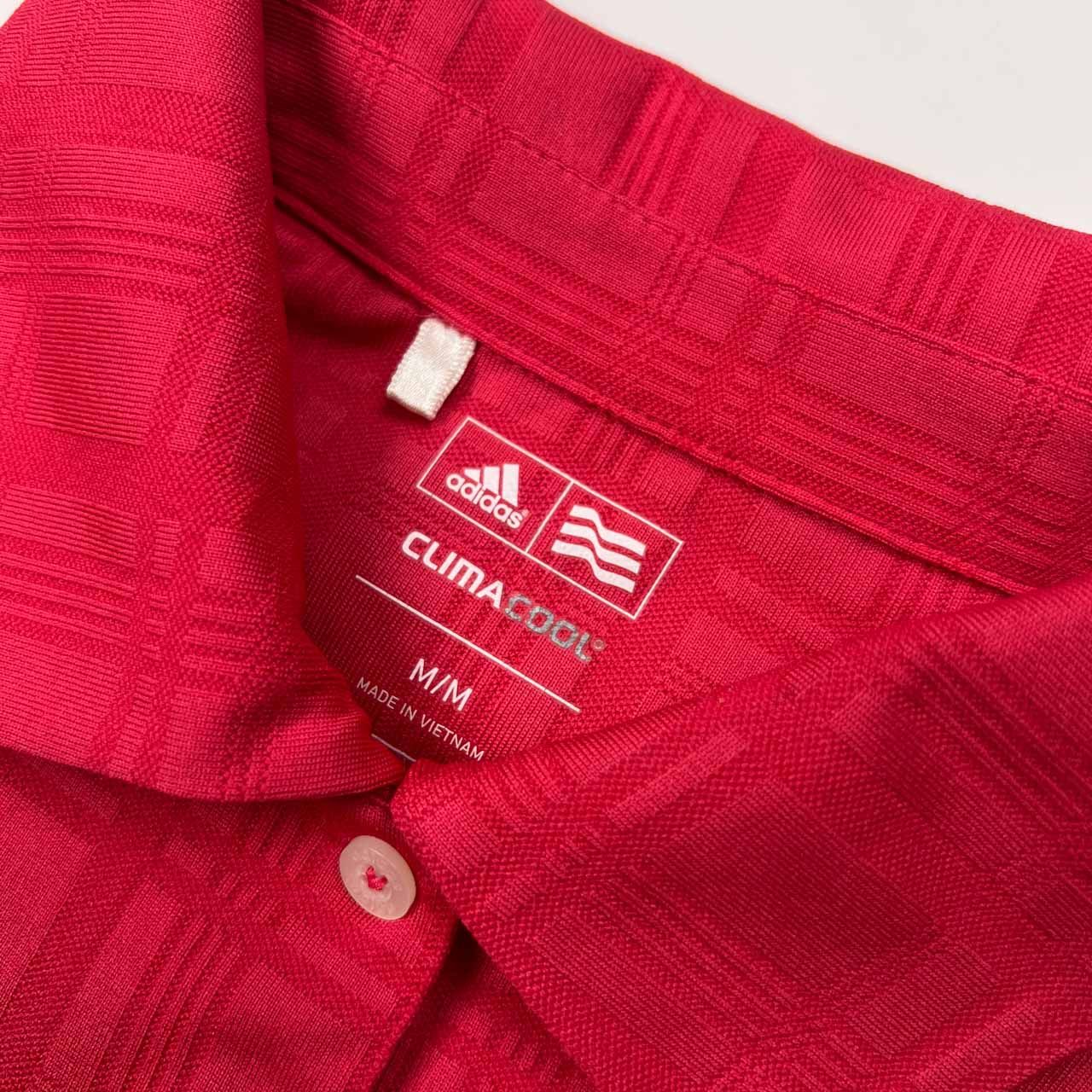 adidas 赤白チェック 長袖ポロシャツ　ゴルフシャツ adidas アディダス 長袖ポロシャツ レッド×白 格子 チェック 英字