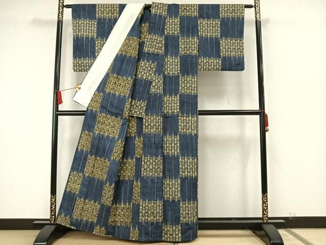 平和屋着物▽上質な紬　単衣　幾何学文様　正絹　逸品　AAAW7914fy 平和屋着物▽上質な紬 単衣 幾何学文様 正絹 逸品 AAAW7914fyの通販 by