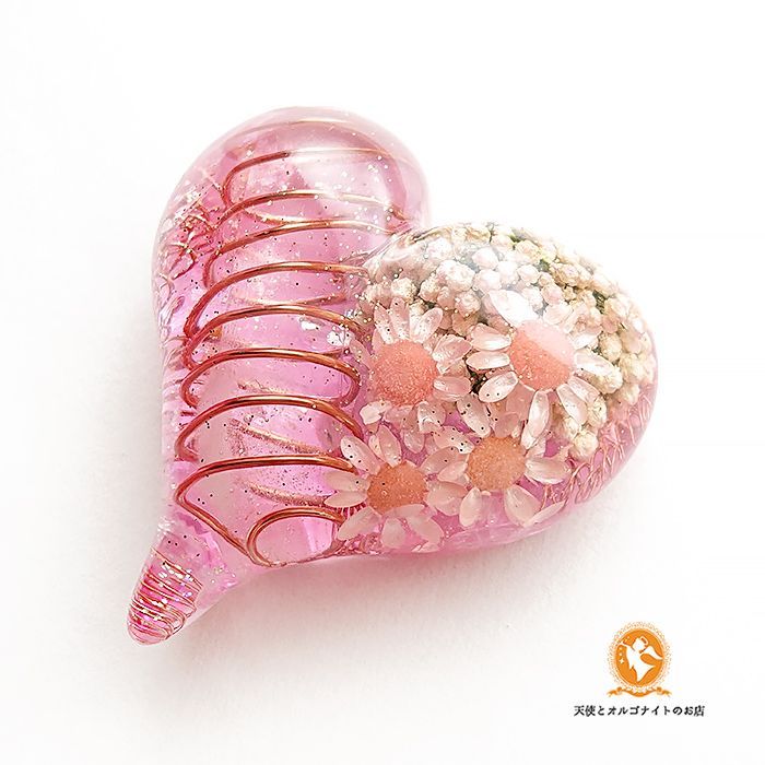 フラワーハートのオルゴナイト クンツァイト ローズクォーツ