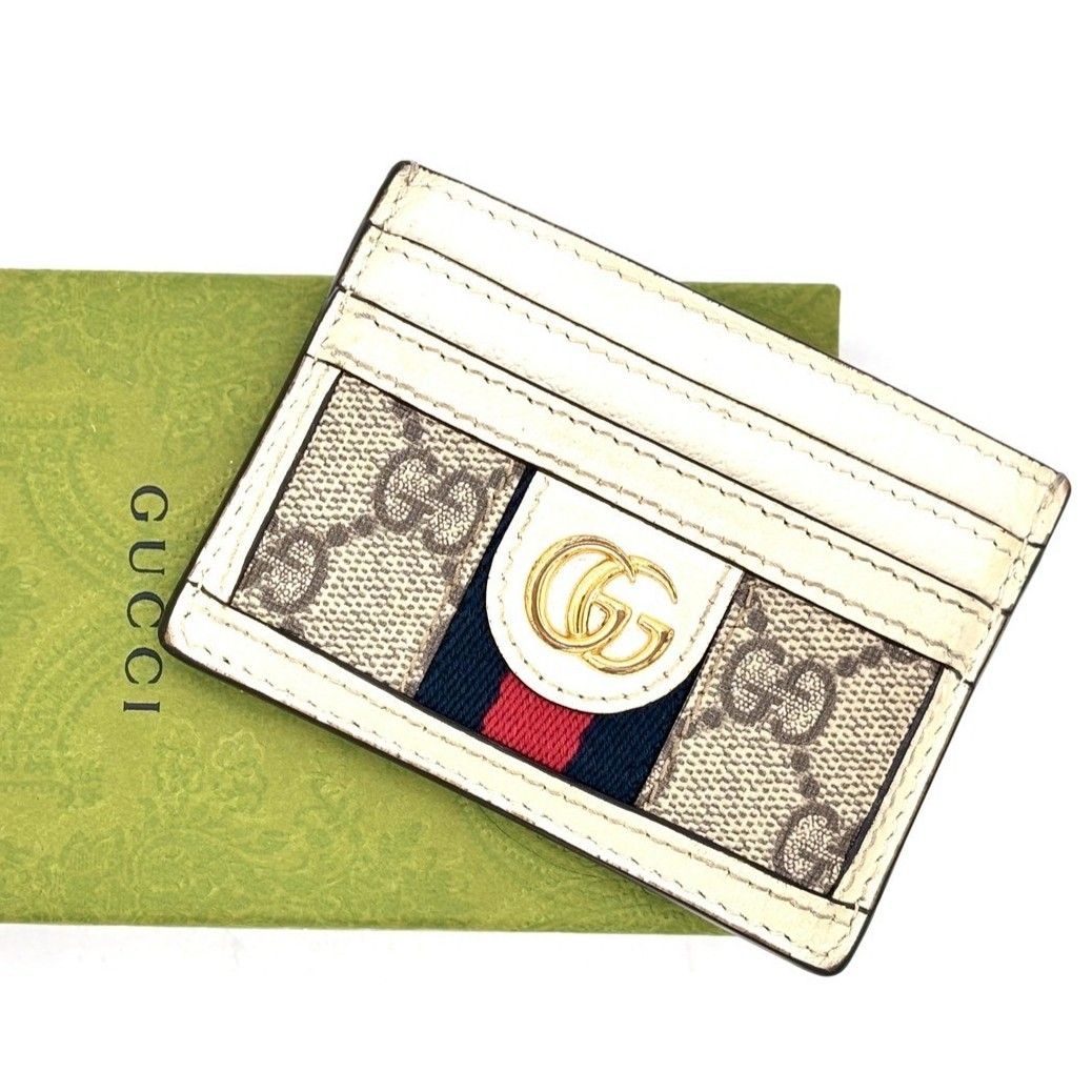 洗練を纏うミニマムラグジュアリー Gucci グッチ カードケース 定期入れ オフィディア シェリーライン GGキャンバス PVC レザー オフホワイト