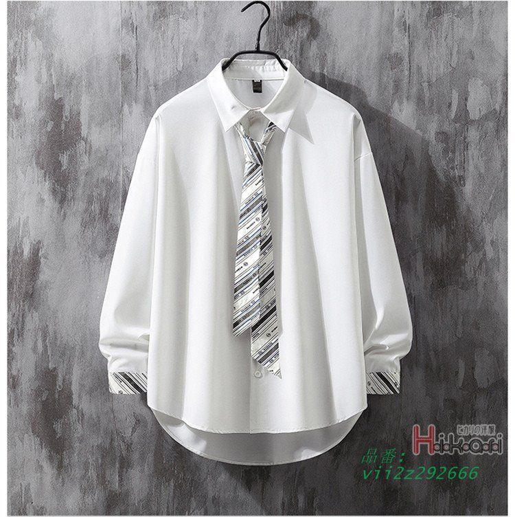 シャツ 長袖 カジュアルシャツ ネクタイ付き 女子 男子 ホワイト 黒 スクールシャツ 制服 ワイシャツ 白 グレー ブラウス 学生  vii2z292666