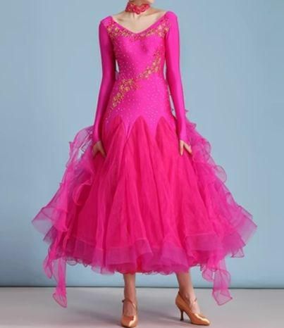 社交ダンスドレス 販売 モダンダンス キラキラ ローズ オーダーメイド