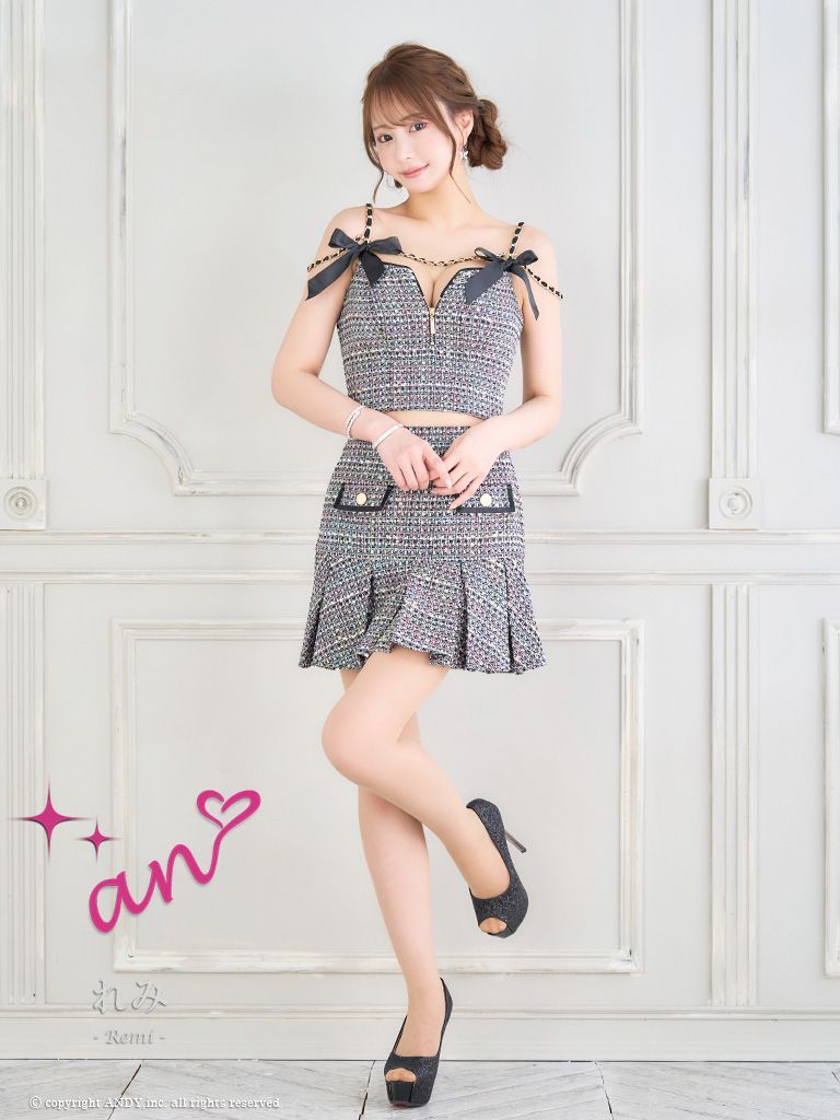 取り寄せ商品】an アン 高級 ノースリーブ チェック柄 ツイード ジップ  