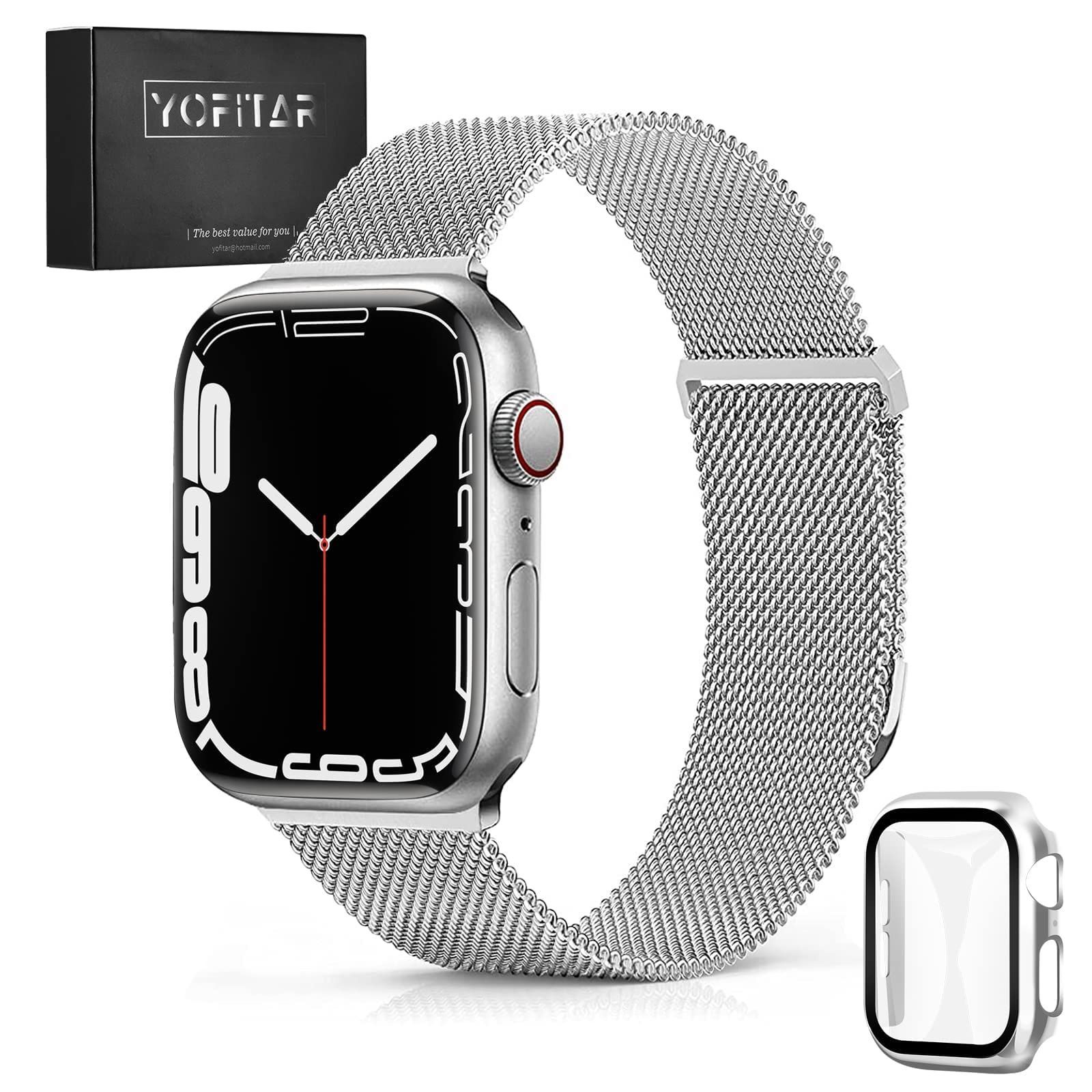 [YOFITAR] Apple Watch 用バンド 保護カバー付き 49mm 45mm 44mm 41mm 40mm アップルウォッチ 用交換ベルト マグネット ステンレス製 レディース Series SE2/6/SE/5/4対応 iWatch用