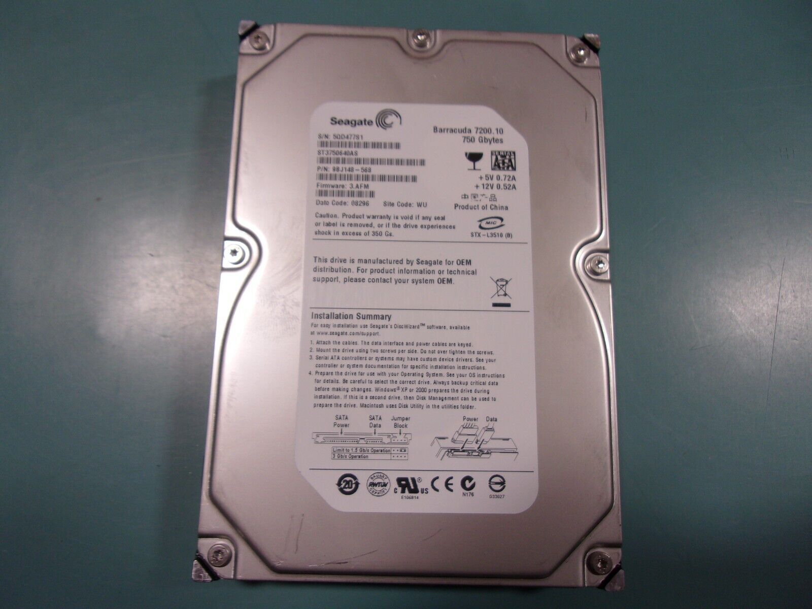 9BJ148-568 ST3750640AS 750GB 7200RPM SATA II バラクーダ 16M